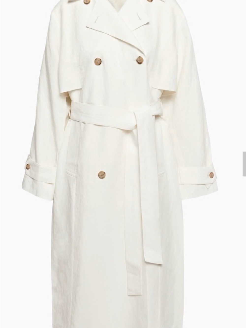 Aritzia Phase Trench Coat
Double-breasted relaxed linen trench coat (Light Birch